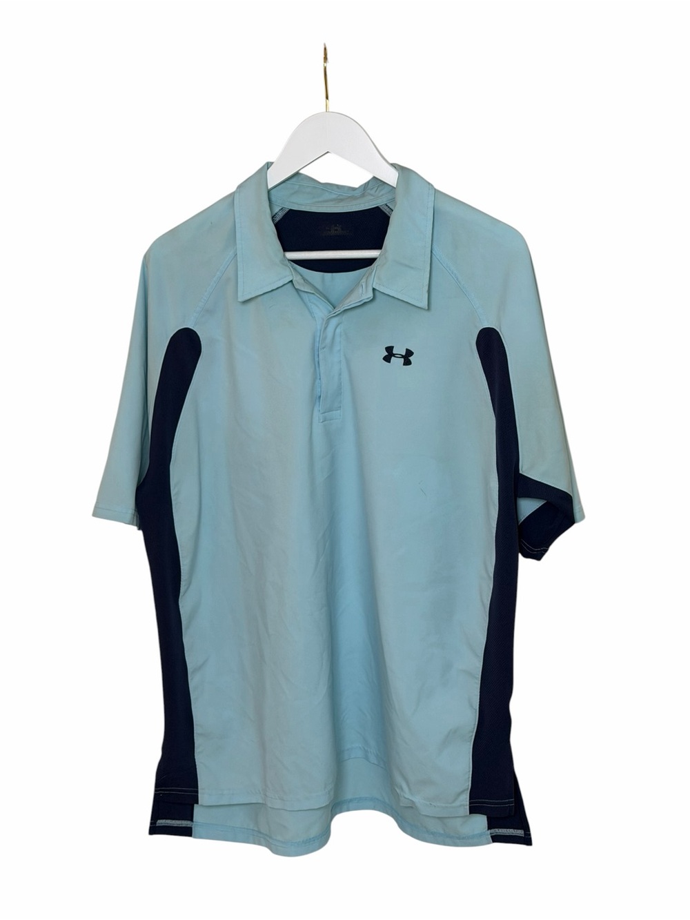 Under Armour Light Blue Heat Gear Polo with Navy Panels Golf Shirt- 2XL